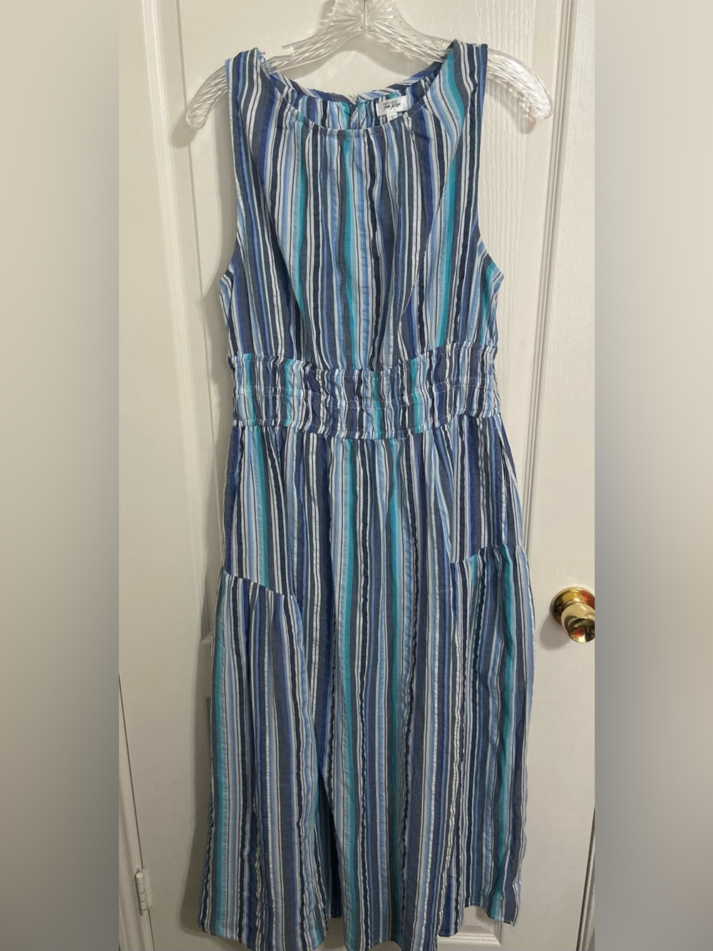 Tea Rose Striped Blue Maxi Dress - Casual Sleeveless Summer Dress